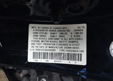 2018 Honda Civic Lx из США, поврежденный, VIN 2HGFC2F59JH545967